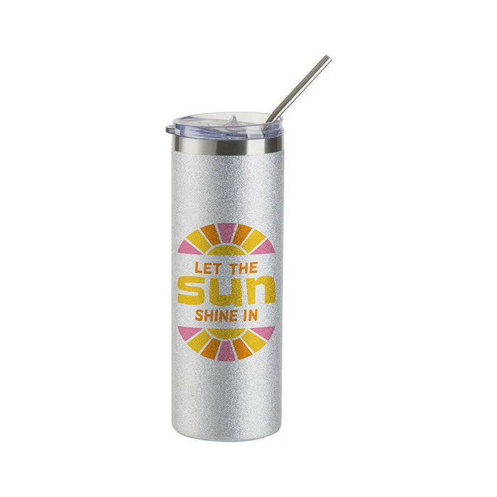 Craft Express 4 Pack 20oz Silver Glitter Stainless Steel Skinny Sublimation Tumblers.