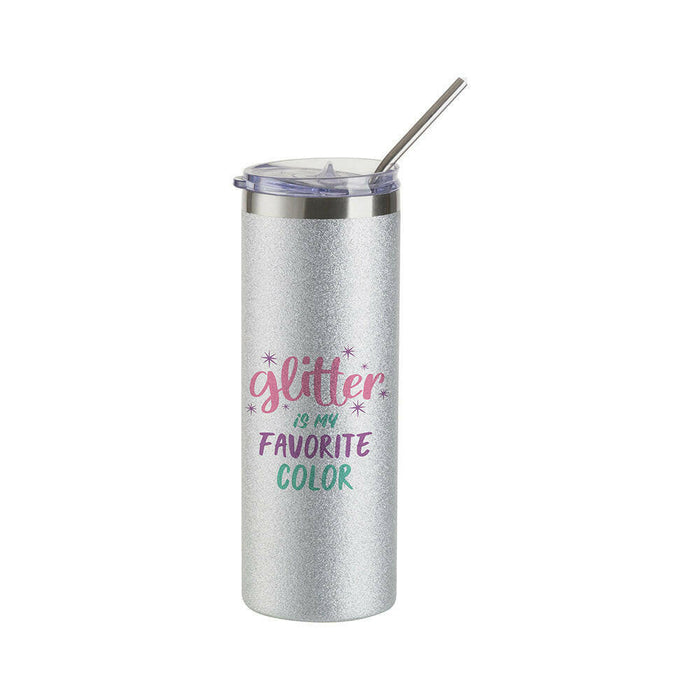 Craft Express 4 Pack 20oz Silver Glitter Stainless Steel Skinny Sublimation Tumblers.