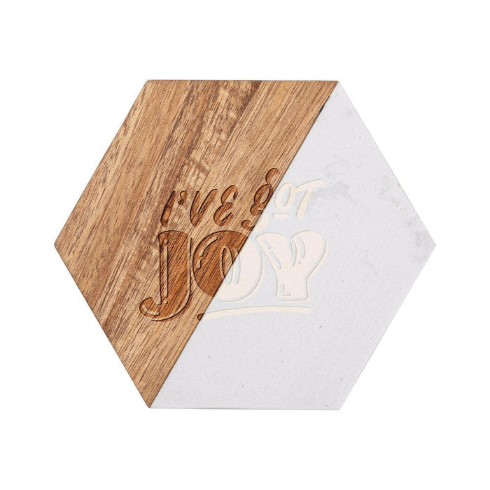 Craft Express 4 Pack Engravable Hexagonal Marble and Wood Coasters – 4" Laser-Ready.