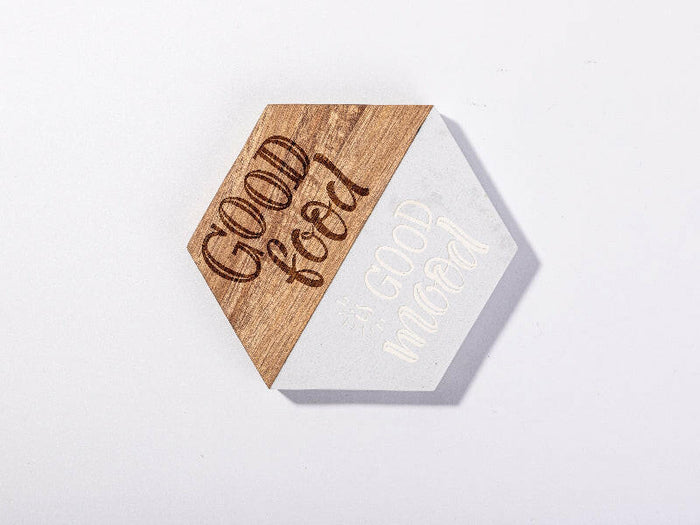 Craft Express 4 Pack Engravable Hexagonal Marble and Wood Coasters – 4" Laser-Ready.