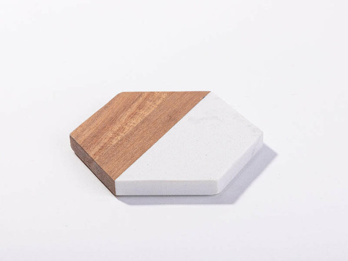 Craft Express 4 Pack Engravable Hexagonal Marble and Wood Coasters – 4" Laser-Ready.
