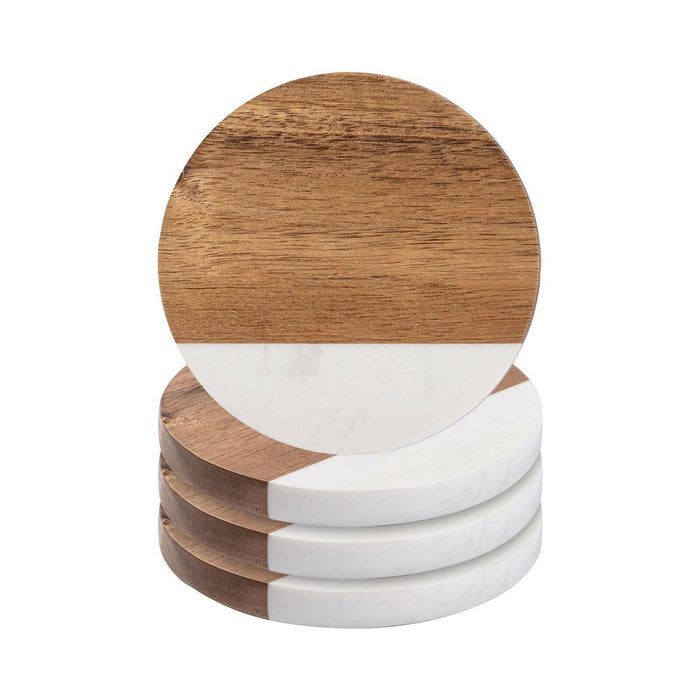 Craft Express 4 Pack Engravable Round Marble and Wood Coasters – 4" for Laser Projects.