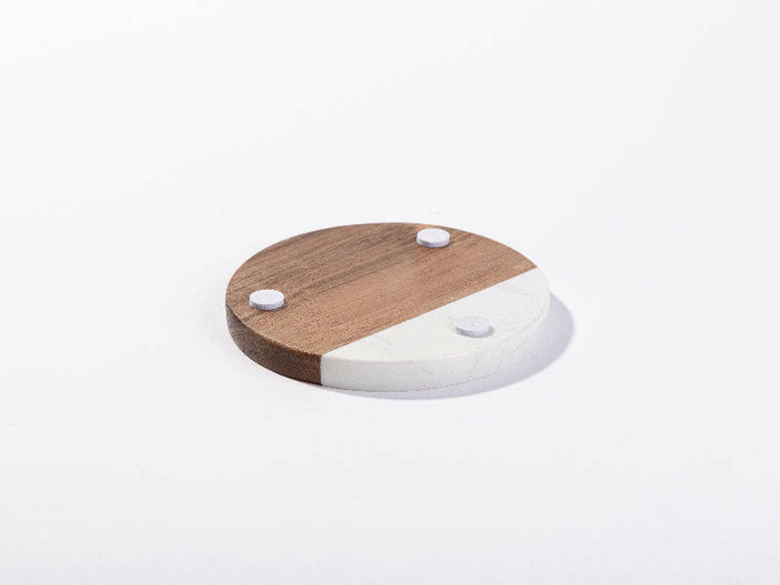 Craft Express 4 Pack Engravable Round Marble and Wood Coasters – 4" for Laser Projects.