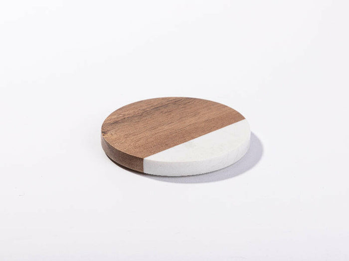 Craft Express 4 Pack Engravable Round Marble and Wood Coasters – 4" for Laser Projects.