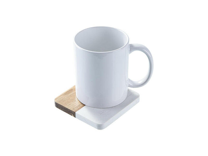 Craft Express 4 Pack Engravable Square Marble and Wood Coasters – 4"x4" Laser-Ready.