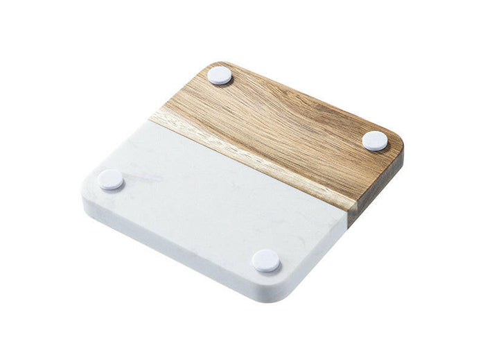Craft Express 4 Pack Engravable Square Marble and Wood Coasters – 4"x4" Laser-Ready.