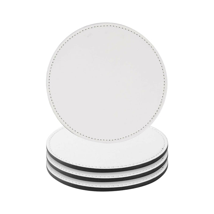 Craft Express 4 Pack Round Vegan Leather Sublimation Coasters – 4" White.