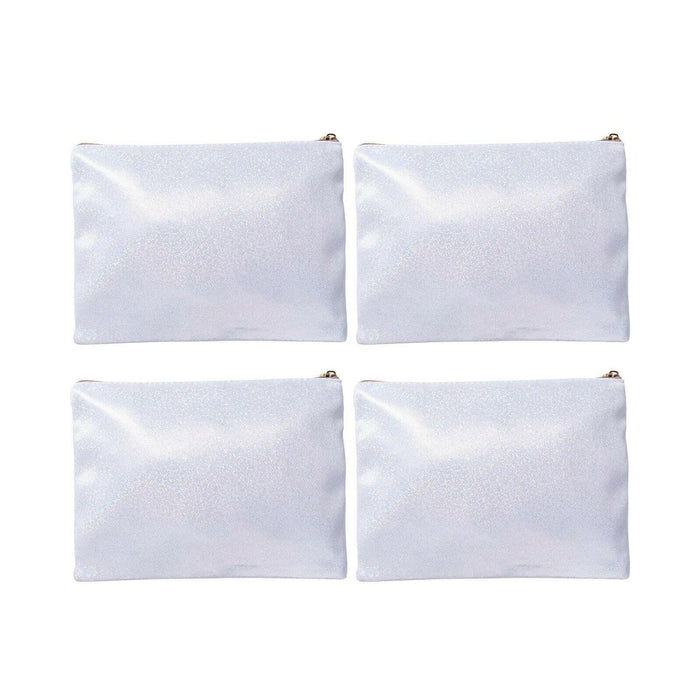Craft Express 4 Pack Shimmer Sublimation Cosmetic Bags – 9"x6" Glitter White with Zipper.