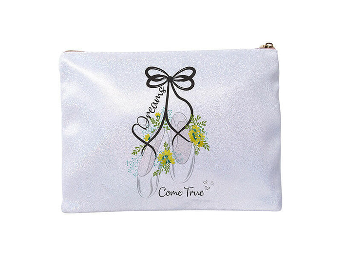 Craft Express 4 Pack Shimmer Sublimation Cosmetic Bags – 9"x6" Glitter White with Zipper.