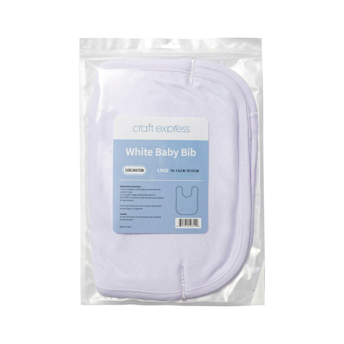 Craft Express 4-Pack Sublimation White Baby Bibs – Soft Blanks for Custom Gifts.