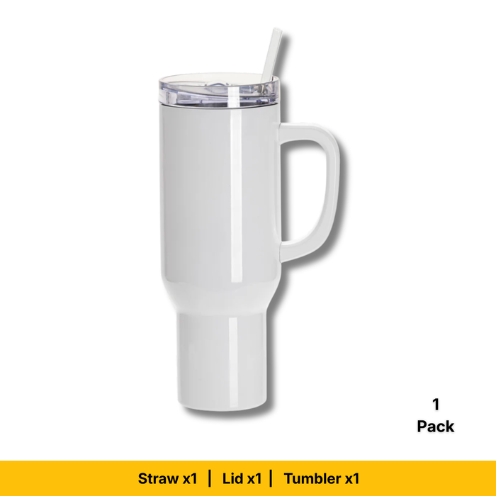Craft Express 40oz White Travel Tumbler with Lid, Straw & Handle, Sublimation Ready