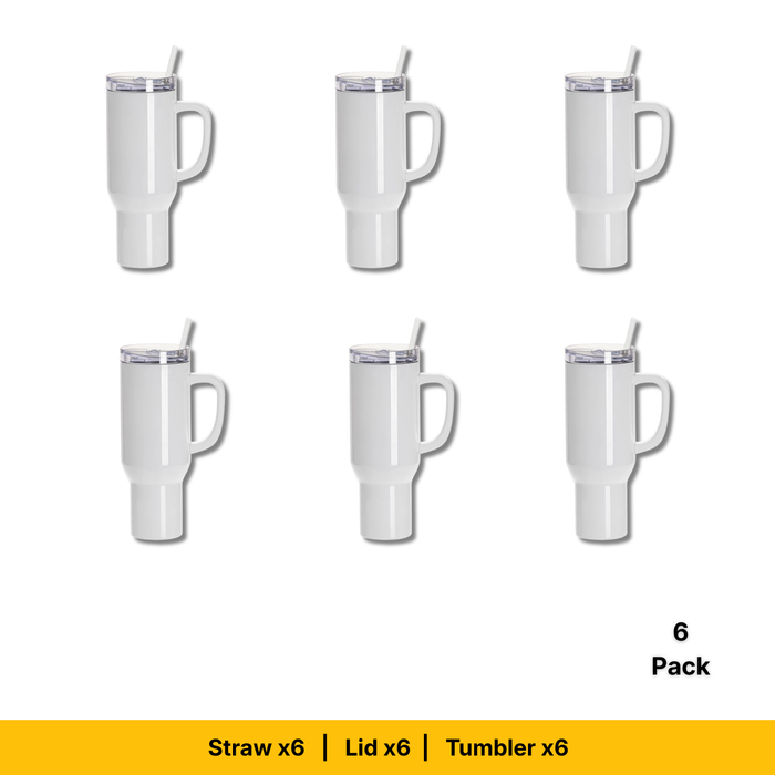 Craft Express 40oz White Travel Tumbler with Lid, Straw & Handle, Sublimation Ready