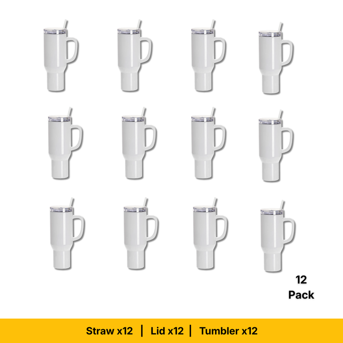 Craft Express 40oz White Travel Tumbler with Lid, Straw & Handle, Sublimation Ready
