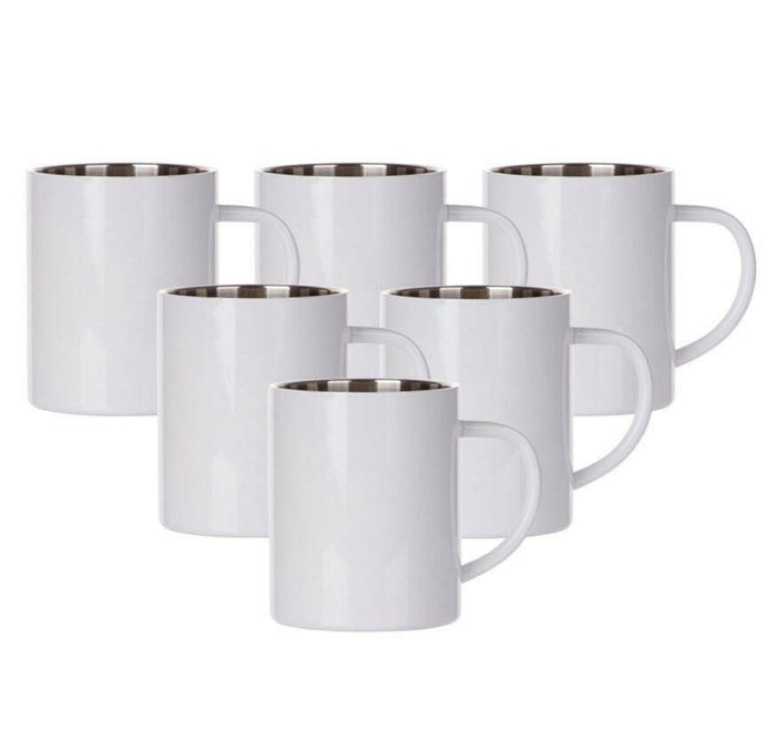 Craft Express 6 Pack 15oz Stainless Steel Sublimation Mugs – White Glossy Blanks.