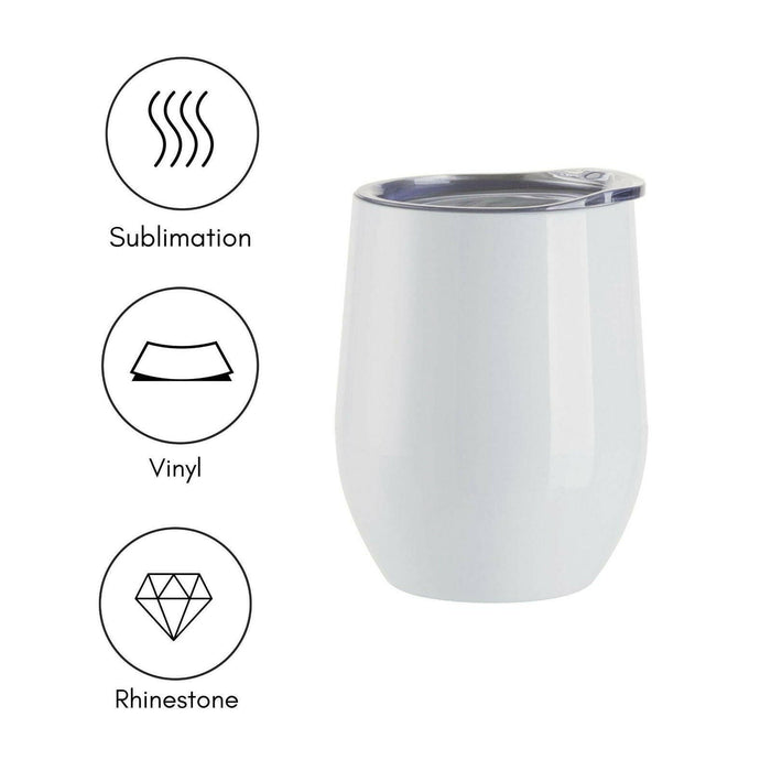 Craft Express 6 Pack Stainless Steel Sublimation Wine Tumblers – 12oz with Lids.