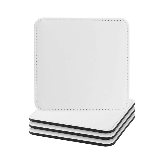 Craft Express 4 Pack Square Vegan Leather Sublimation Coasters – 4" x 4" White.