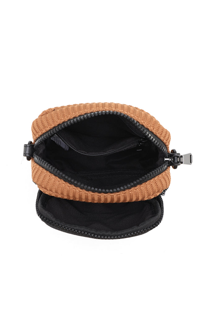 Curved sport crossbody bag with ribbed texture and mini pouch wholesale