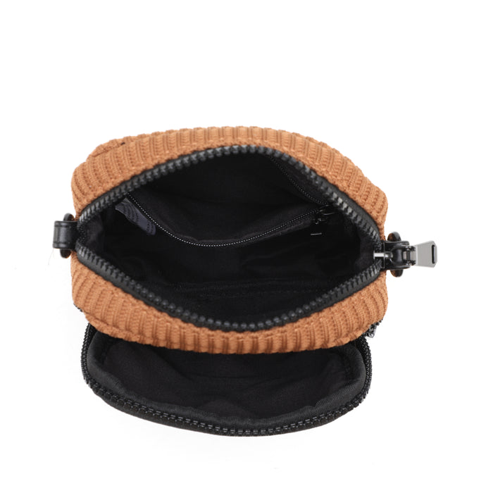 Curved sport crossbody bag with ribbed texture and mini pouch wholesale