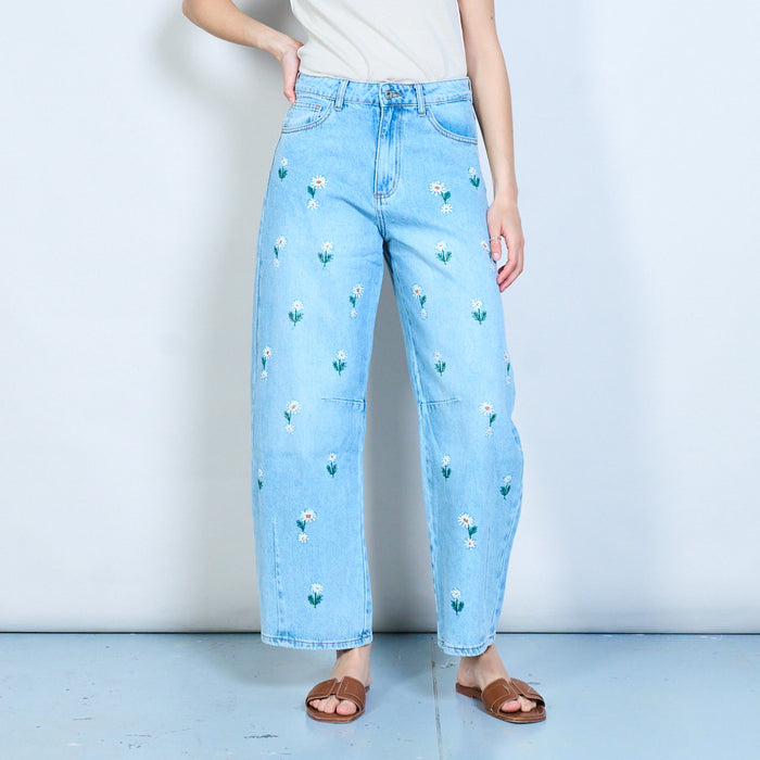 Daisy embroidered denim trousers wholesale