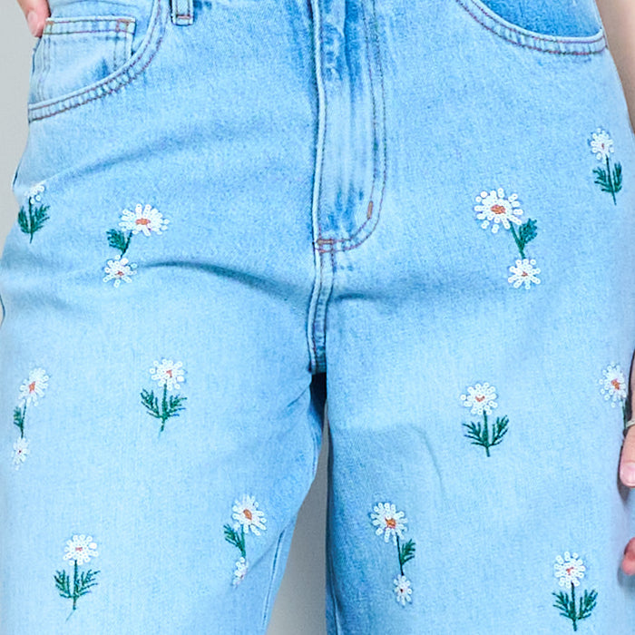 Daisy embroidered denim trousers wholesale
