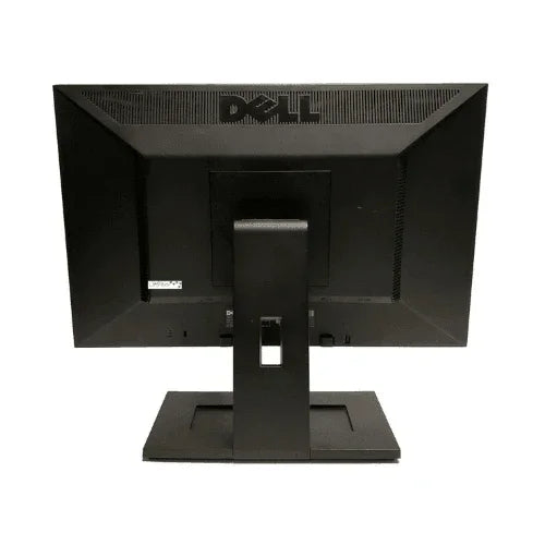 A refurbished black Dell 1909WB 19" monitor is shown from the back, stand and Dell logo visible. Features a 1440x900 16:10 display, VGA/DVI/USB ports and vents at the bottom, with a 3-month warranty.
