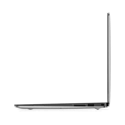 A sleek, thin Dell XPS 13 9360 ultrabook is pictured partially open, showcasing its USB and SD card slots alongside a vivid 13.3" QHD+ touchscreen—powered by an i7 7560U CPU, 16GB RAM, and a 512GB SSD.