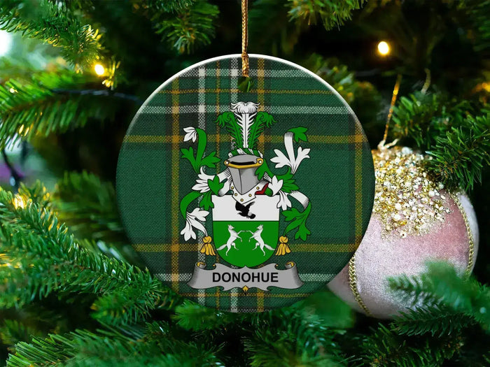 Donohue Family Crest Green Plaid Christmas Ornament