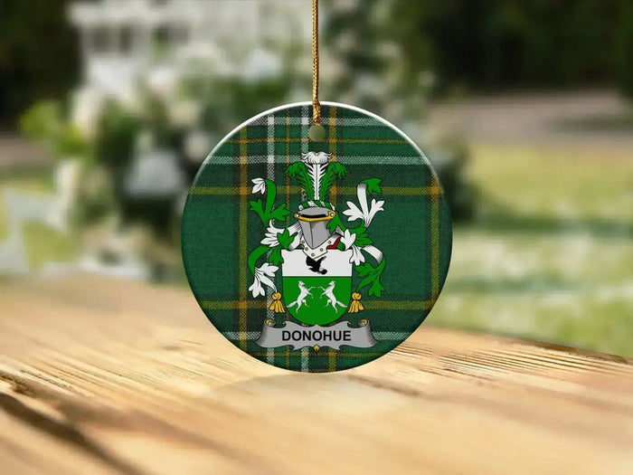 Donohue Family Crest Plaid Design Hanging Ornament