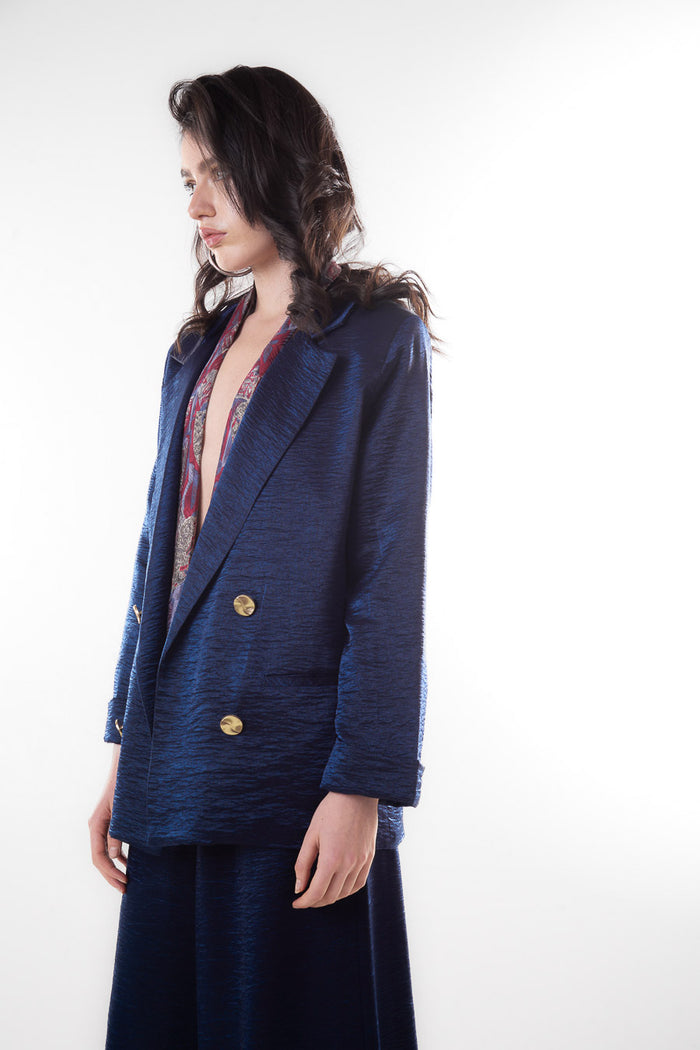 Double breasted satin effect relaxed blazer wholesale