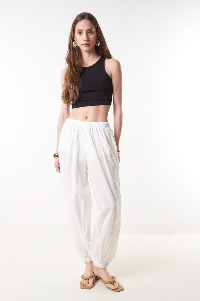 Elastic waist relaxed fit cuffed ankle trousers wholesale