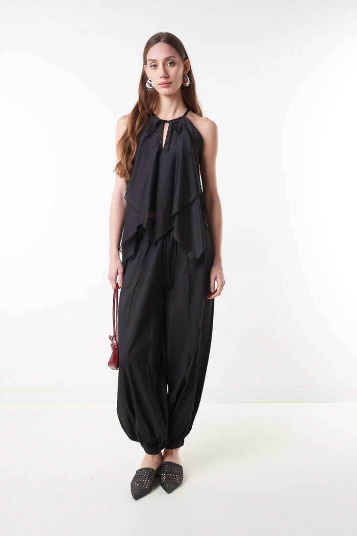 Elastic waist relaxed fit cuffed ankle trousers wholesale