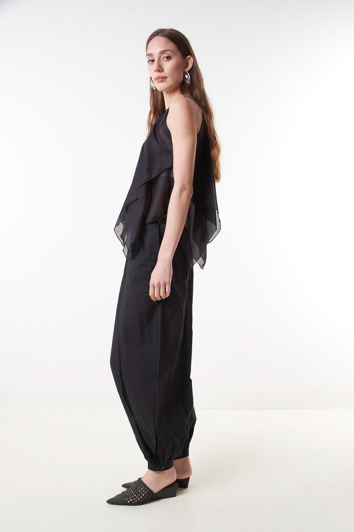 Elastic waist relaxed fit cuffed ankle trousers wholesale