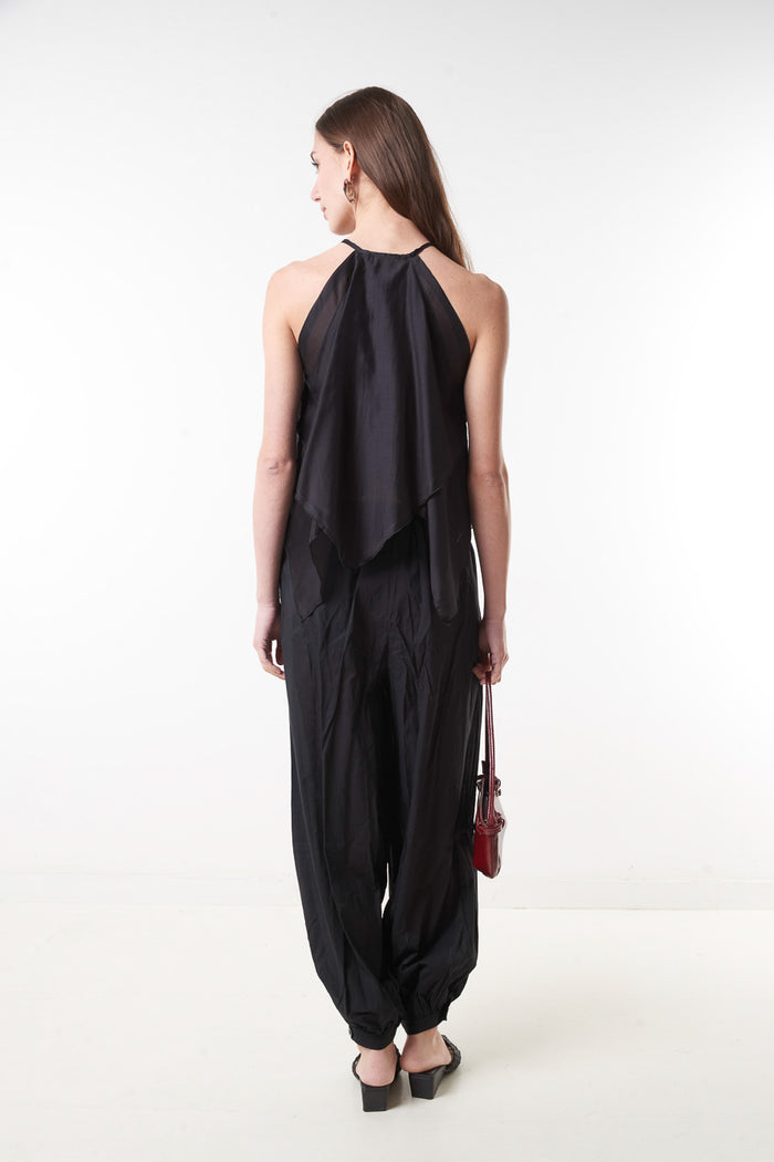 Elastic waist relaxed fit cuffed ankle trousers wholesale