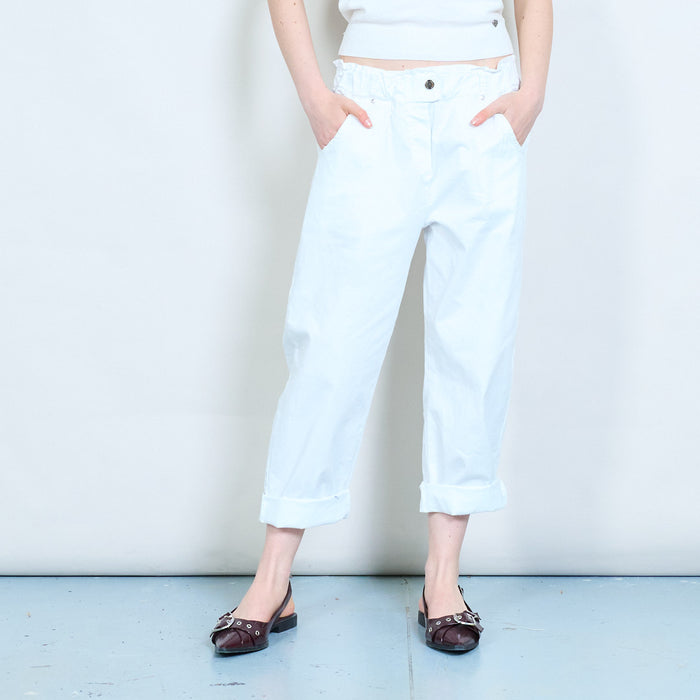 Elastic waist tapered cotton trousers with rolled hem wholesale
