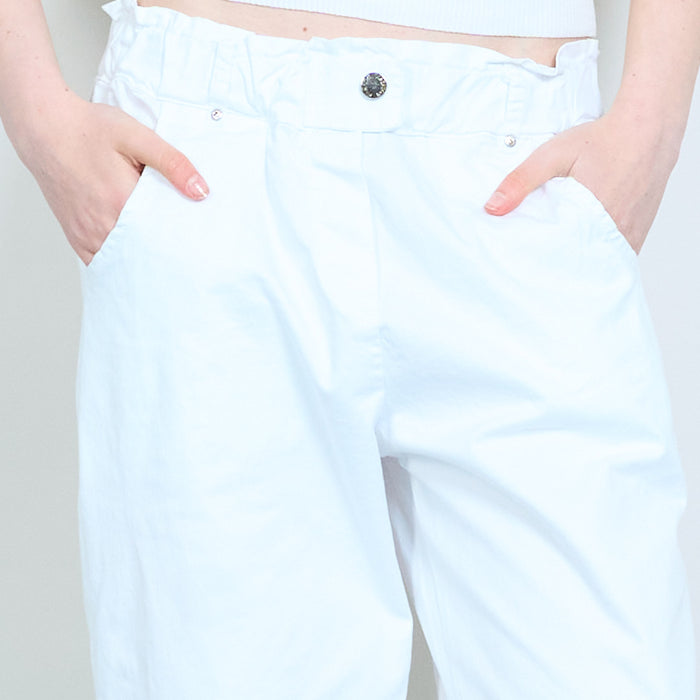 Elastic waist tapered cotton trousers with rolled hem wholesale