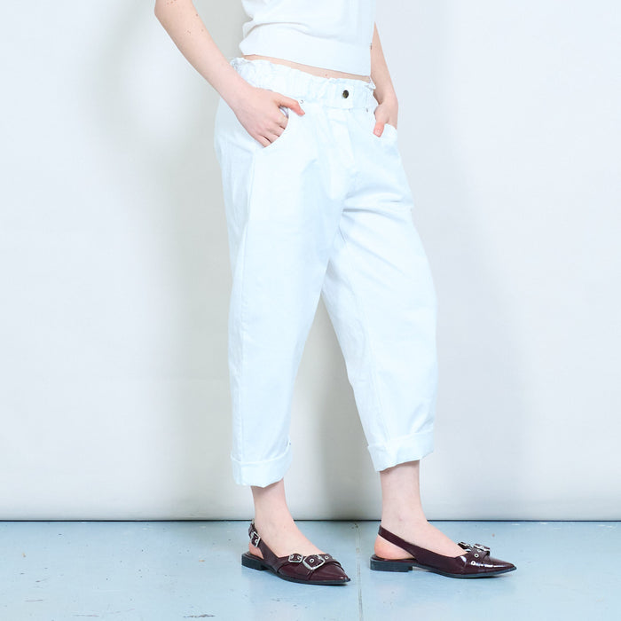 Elastic waist tapered cotton trousers with rolled hem wholesale