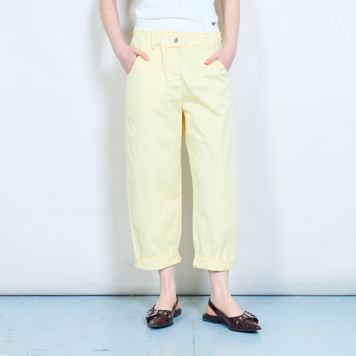 Elastic waist tapered cotton trousers with rolled hem wholesale