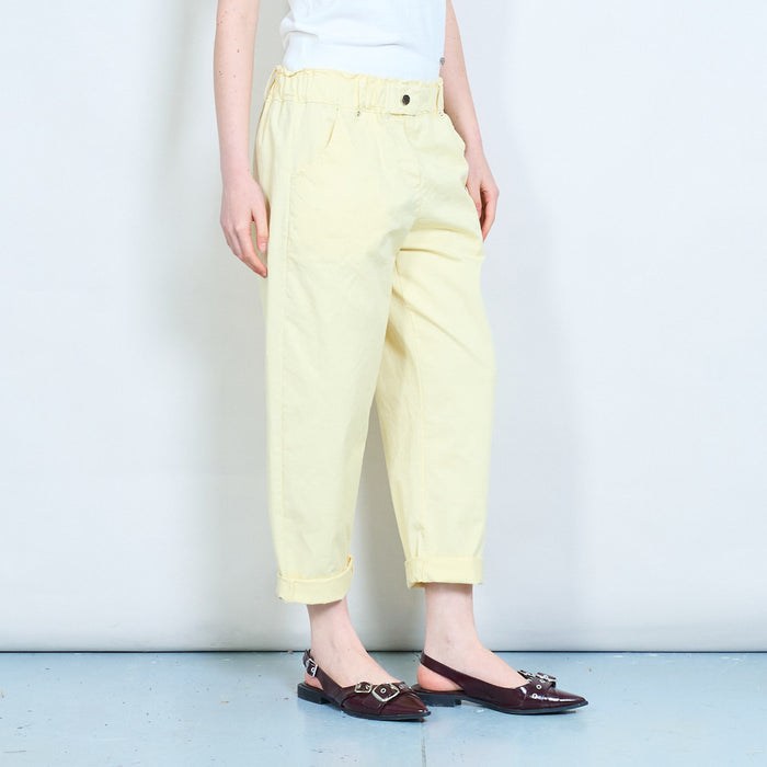 Elastic waist tapered cotton trousers with rolled hem wholesale