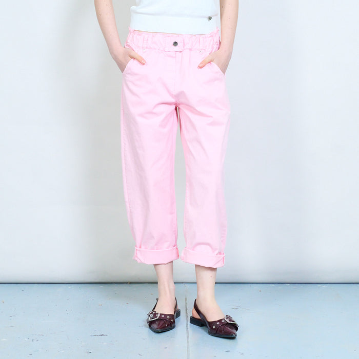 Elastic waist tapered cotton trousers with rolled hem wholesale