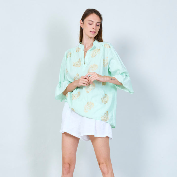 Elegant embroidered tunic with 3/4 sleeves wholesale