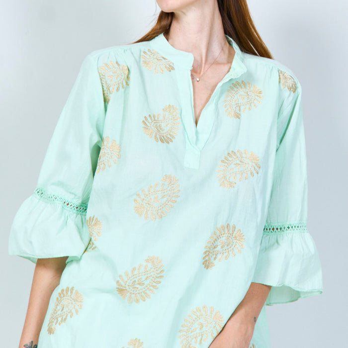 Elegant embroidered tunic with 3/4 sleeves wholesale