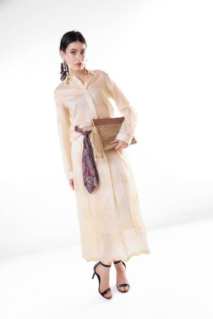 Embroidered sheer flowy high waist midi skirt wholesale