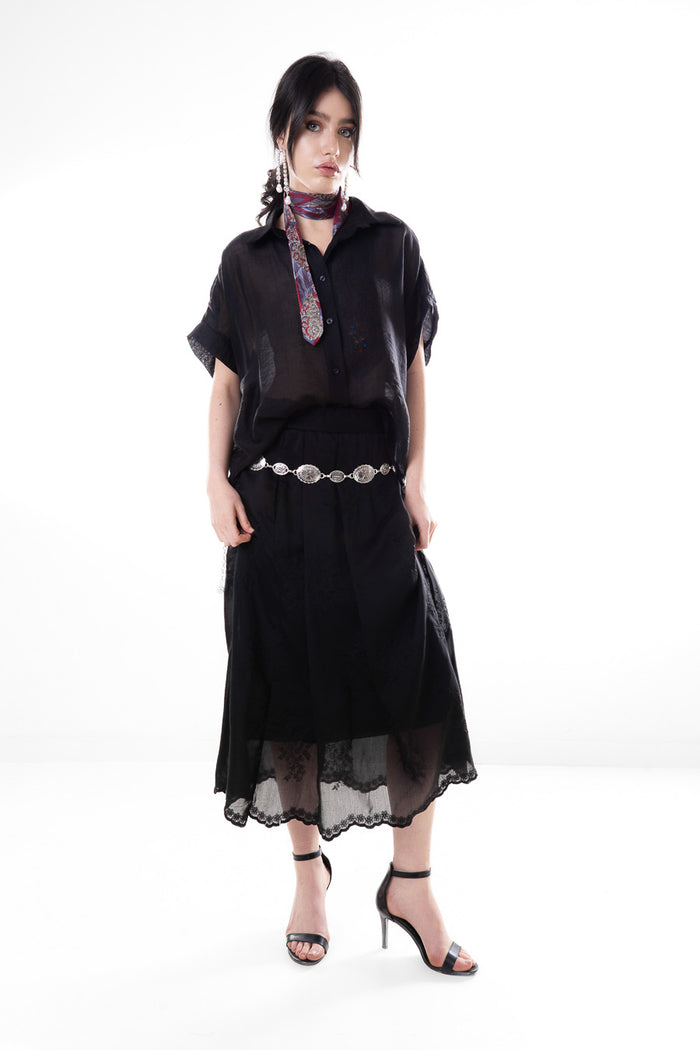 Embroidered sheer flowy high waist midi skirt wholesale