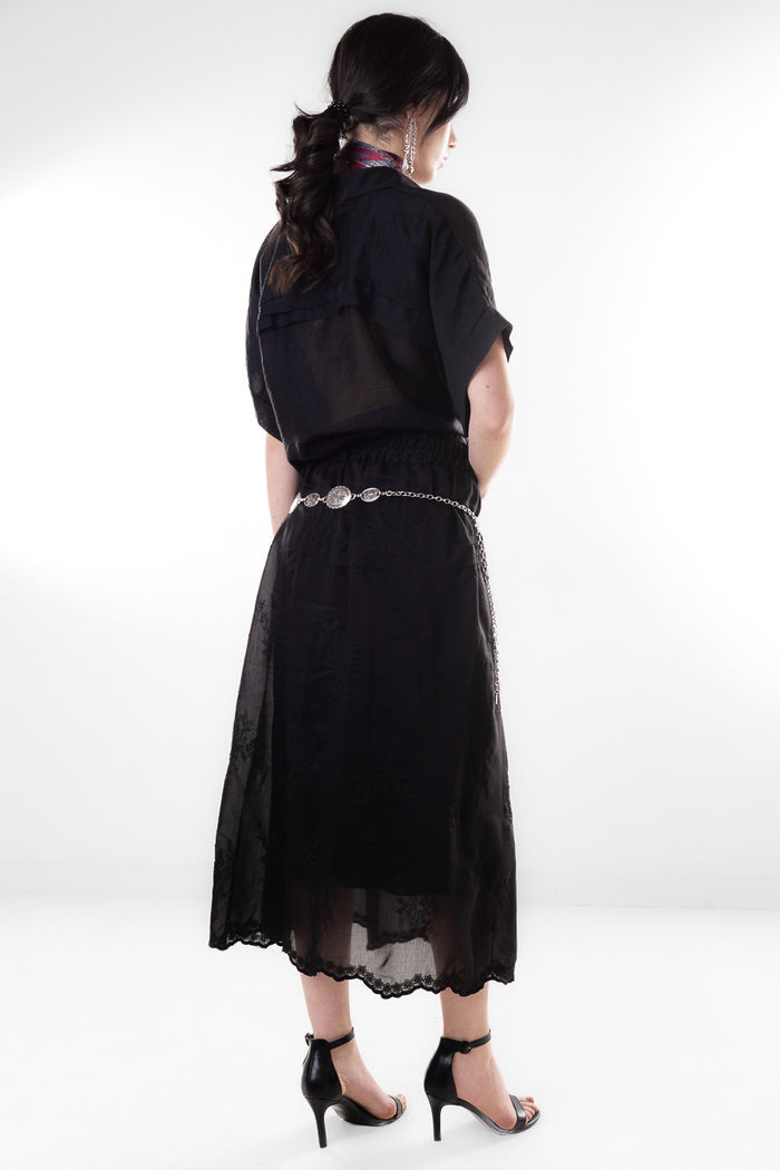 Embroidered sheer flowy high waist midi skirt wholesale