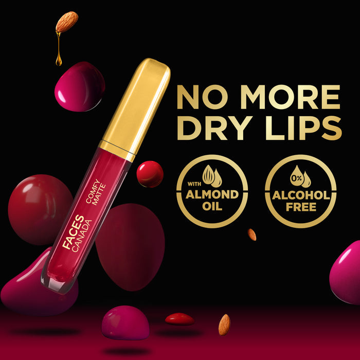 FACES CANADA Comfy Matte Liquid Lipstick - Lowkey Charm 30, 3.8 ml | Comfortable 10HR Longstay | Intense Matte Color | Almond Oil & Vitamin E Infused | Super Smooth | No Dryness | No Alcohol