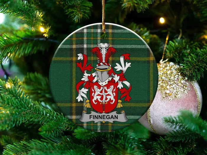 Finnegan Family Crest Plaid Design Holiday Ornament