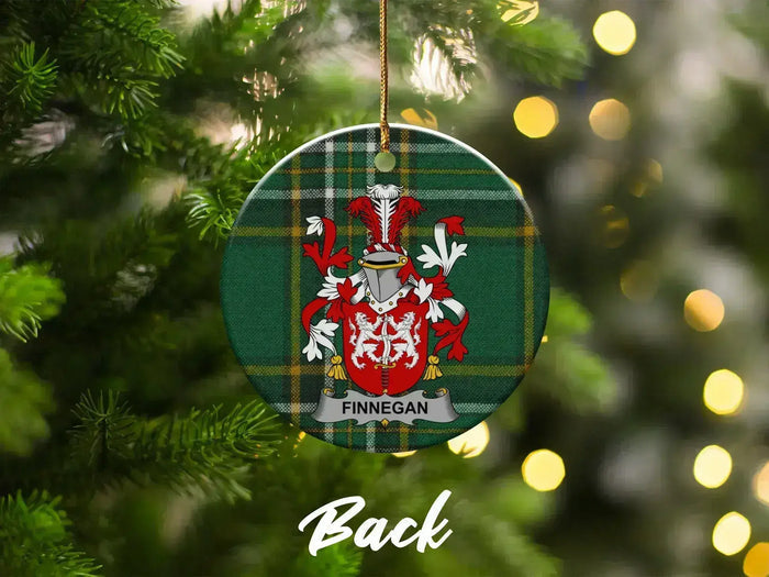 Finnegan Family Crest Tartan Round Christmas Ornament