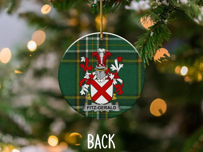 Fitz-Gerald Irish ceramic Christmas ornament with decorative surname emblem