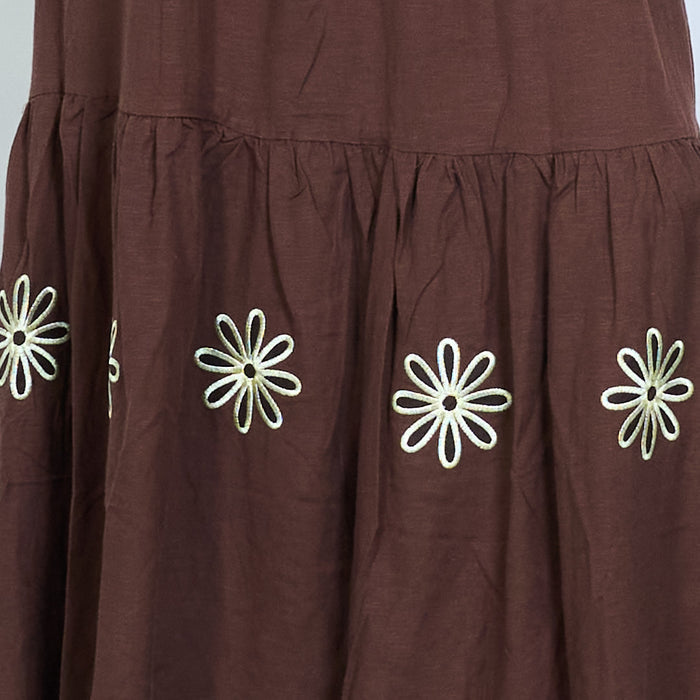 Floral applique tiered ruffle hem elastic waist midi skirt wholesale