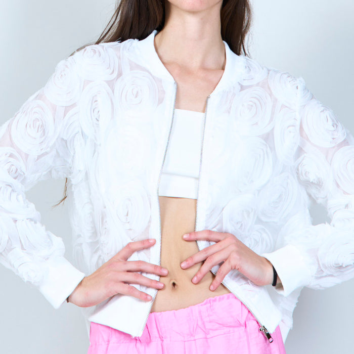 Floral embossed bomber jacket wholesale